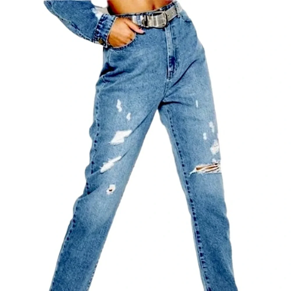 Boohoo tall distressed mom jeans 10 10T